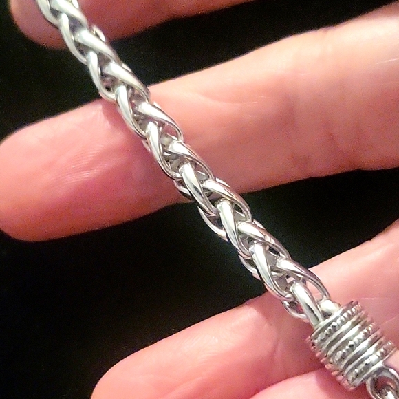 Sterling braided chain with pave diamond heart necklace - Picture 4 of 4